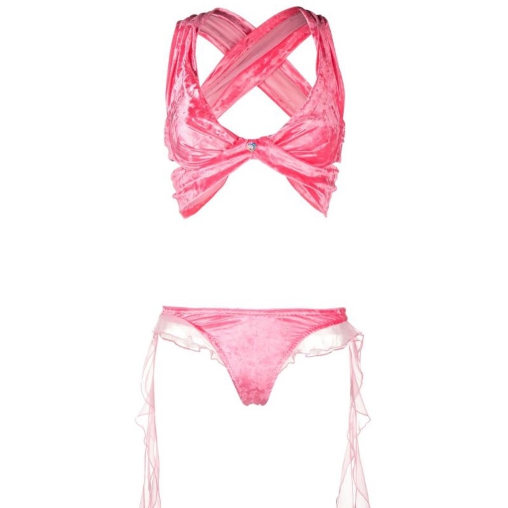 Pink Velvet Cross-Back Bikini Set